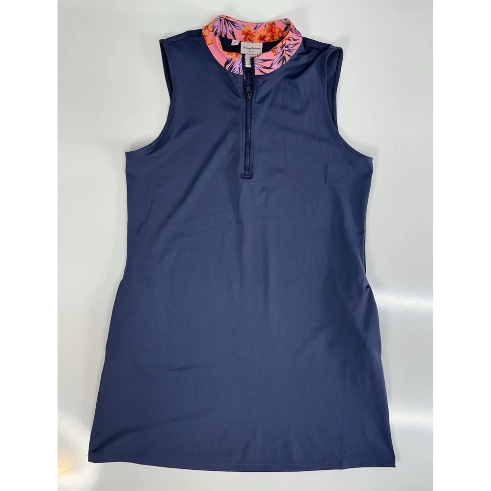 Tommy Bahama Navy Sleeveless Polo Dress with Pink Floral Collar